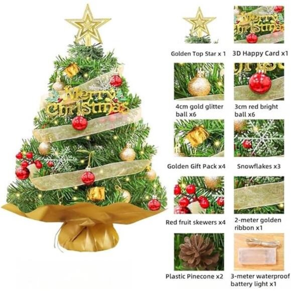 Tabletop Christmas Tree with Lights 2ft/24in/60cm mini artificial Christmas tree - Picture 2 of 7
